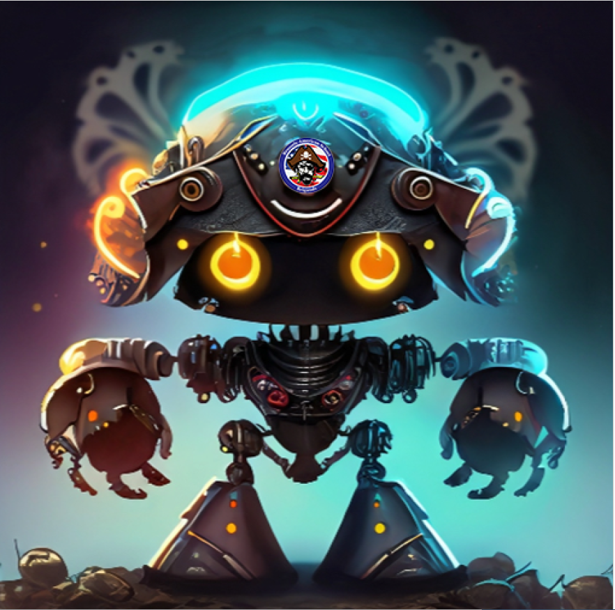 Illustration of a robot with the Brussels EHS mascot overlaid as its head.